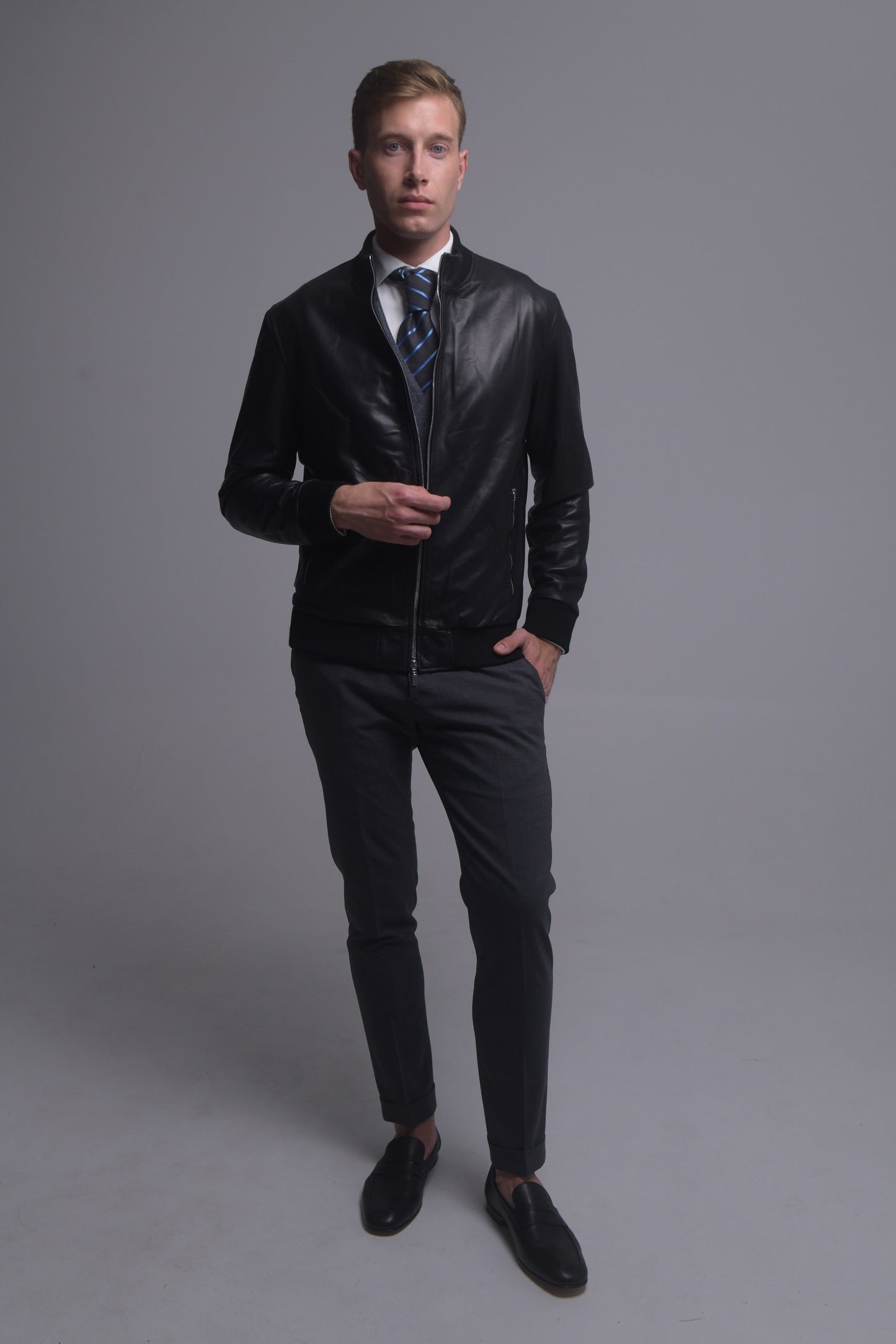 Black Leather Bomber