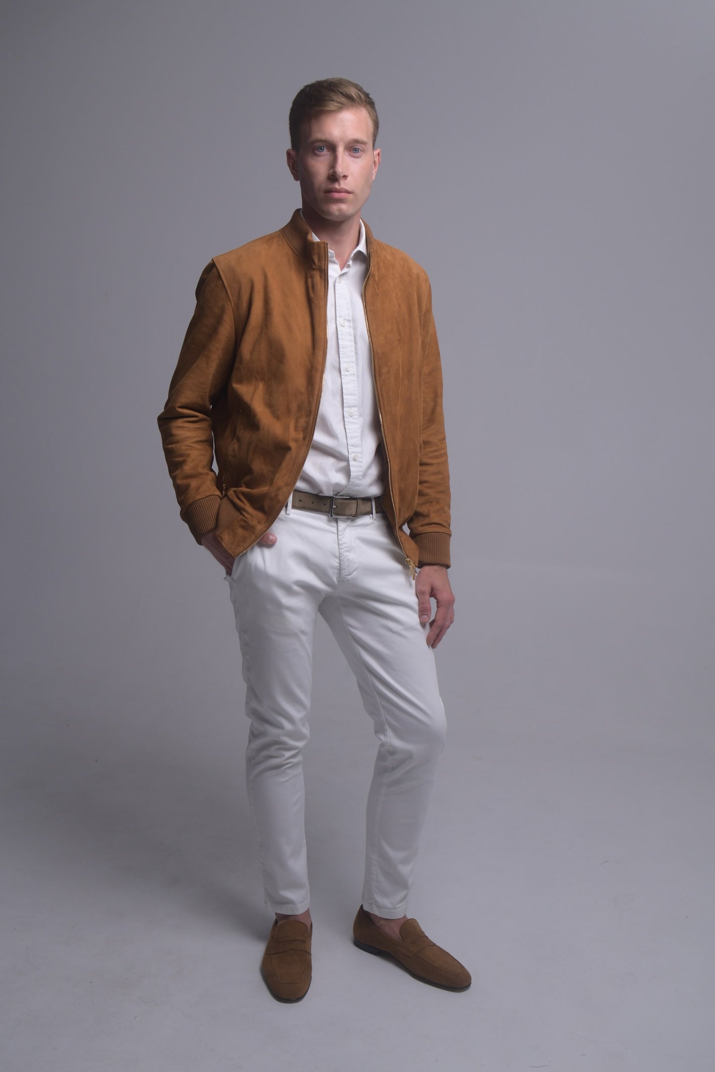 Tan Suede Bomber