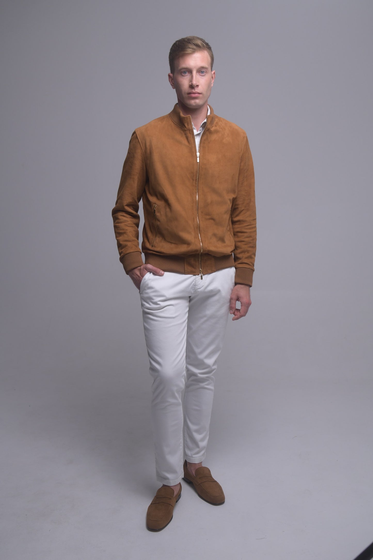 Tan Suede Bomber