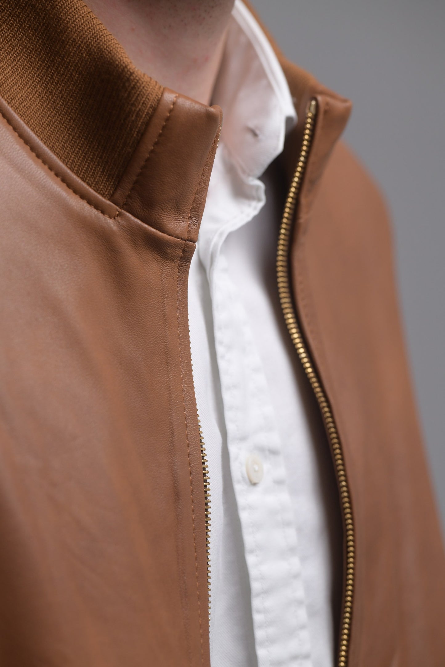 Tan Leather Bomber