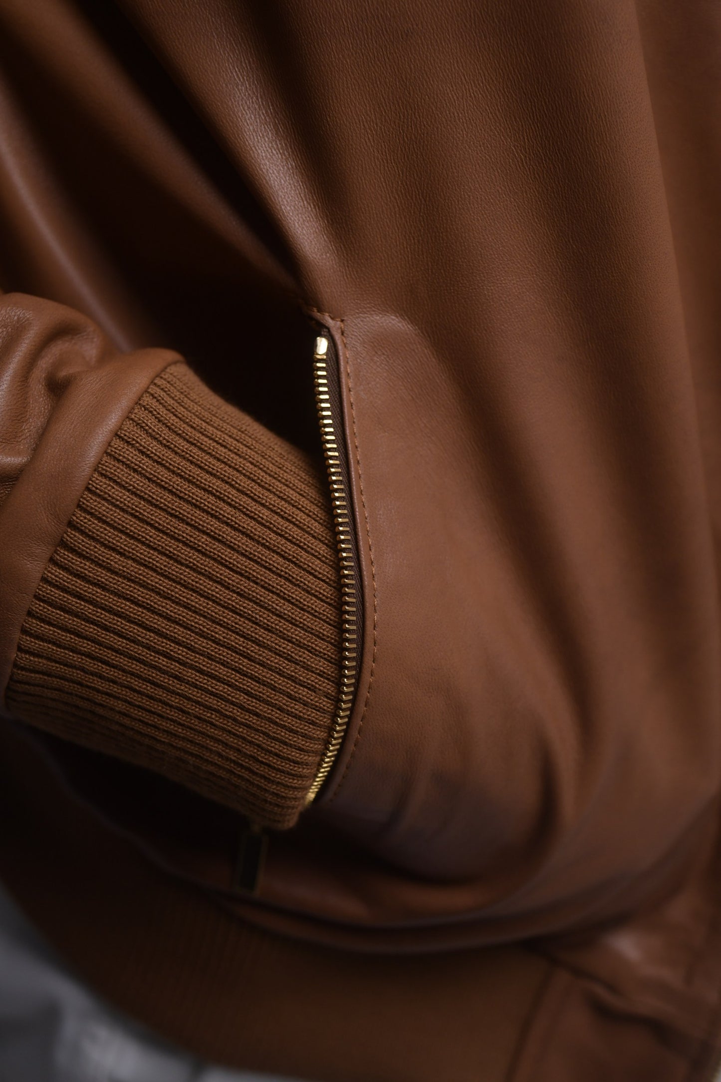 Tan Leather Bomber