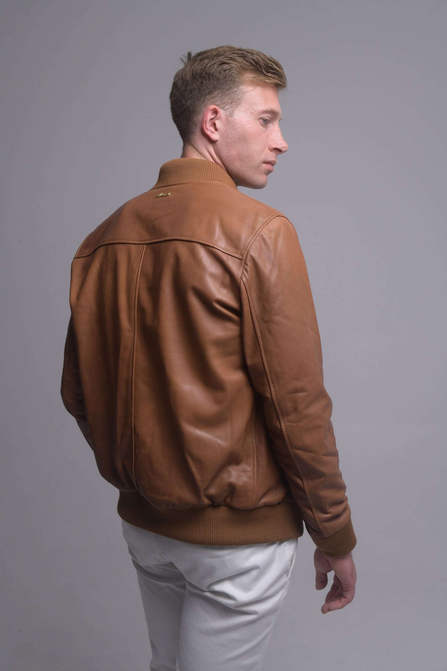 Tan Leather Bomber
