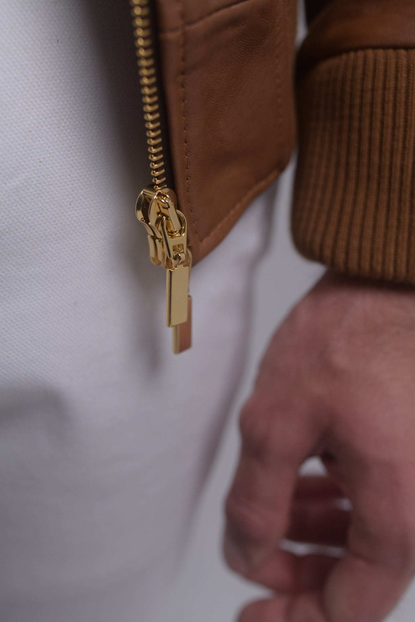 Tan Leather Bomber