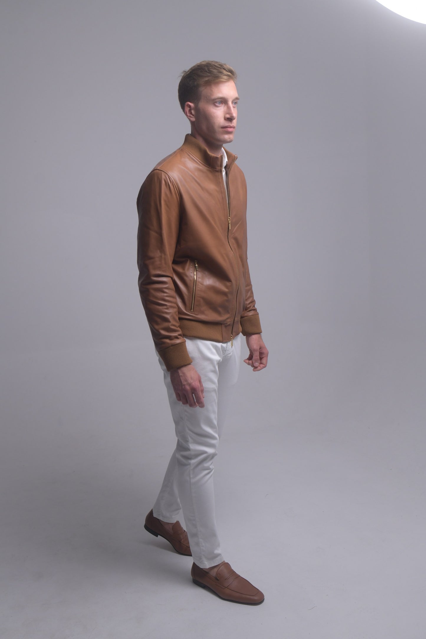 Tan Leather Bomber