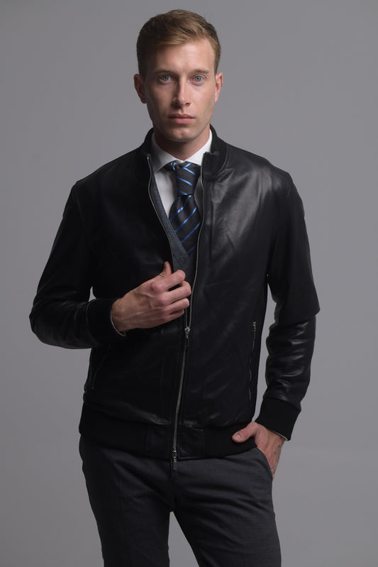 Black Leather Bomber