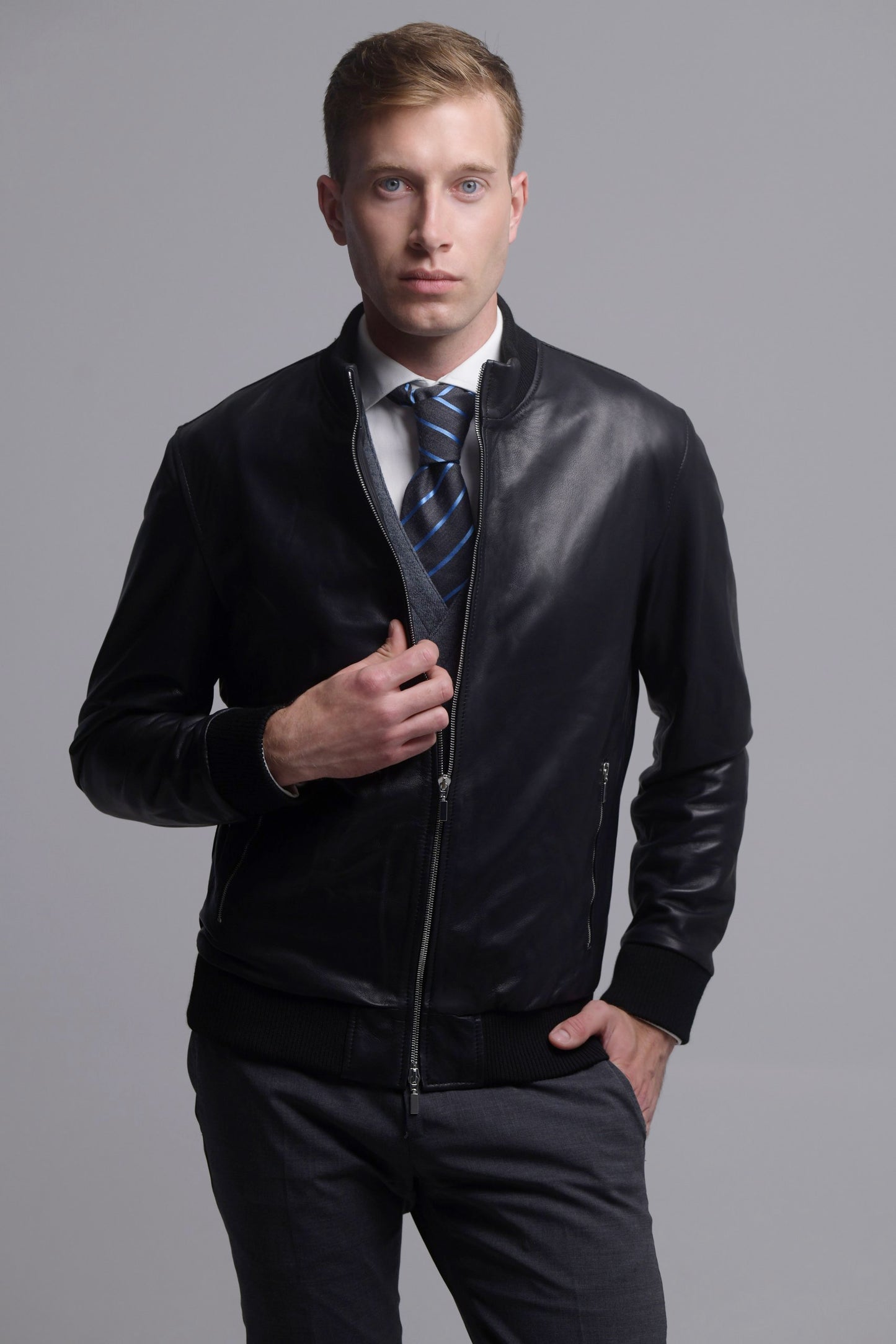 Black Leather Bomber